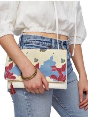 Rachel Pally Cream, Blue & Red Floral Fold-Over Clutch